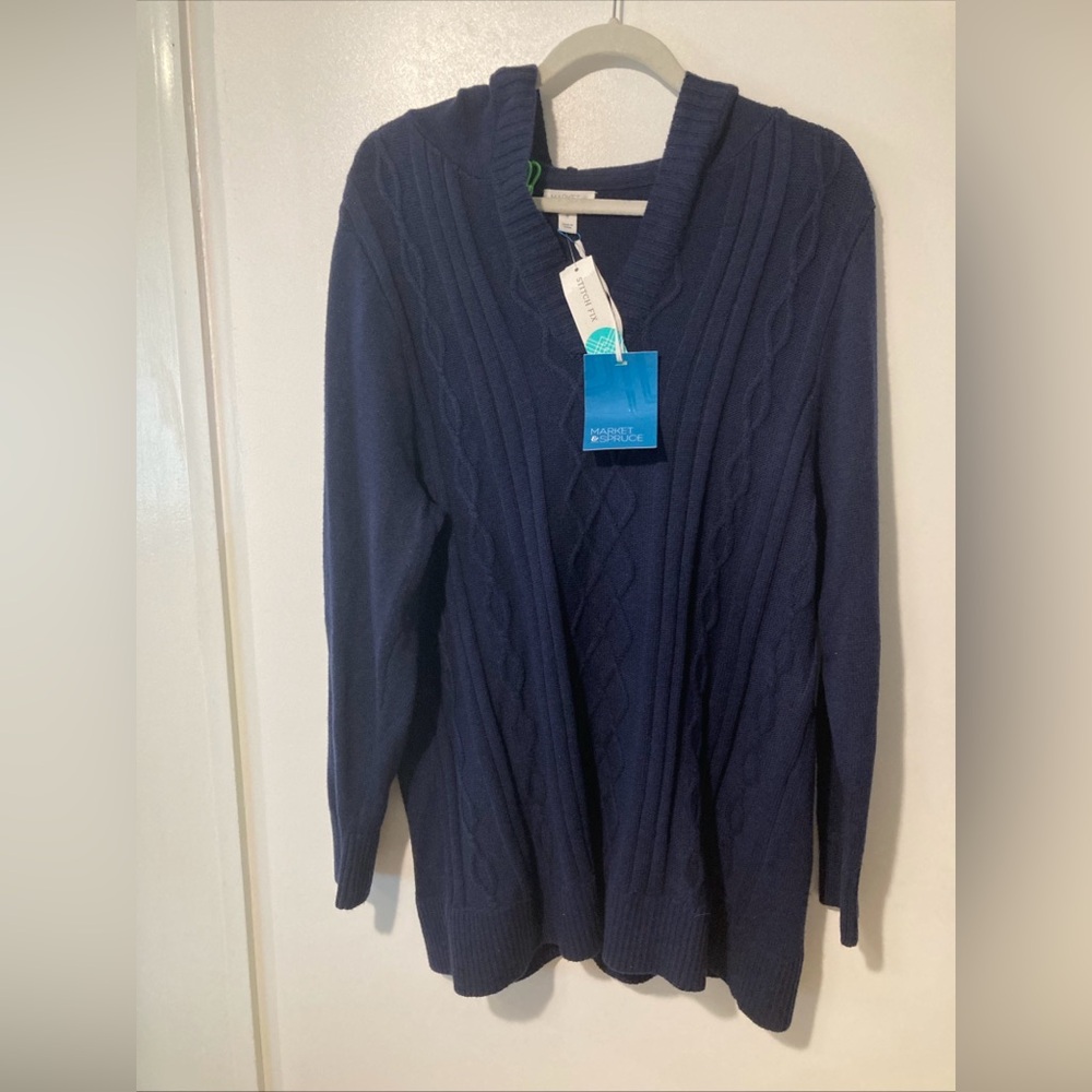 Stitch Fix Cabel Knit Hooded Pillover Sweater Indigo 2X